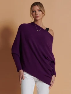 Made in Italy Asymmetric Draped Knit Jumper, Dark Purple