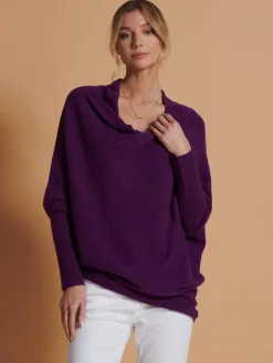 Made in Italy Asymmetric Draped Knit Jumper, Dark Purple
