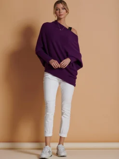 Made in Italy Asymmetric Draped Knit Jumper, Dark Purple