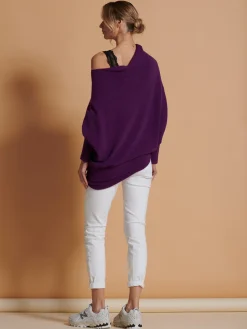 Made in Italy Asymmetric Draped Knit Jumper, Dark Purple