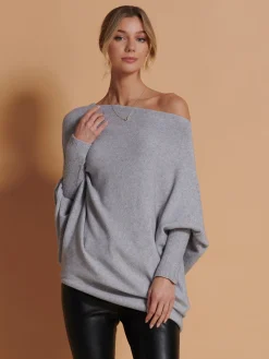 Made in Italy Asymmetric Draped Knit Jumper, Grey Heather