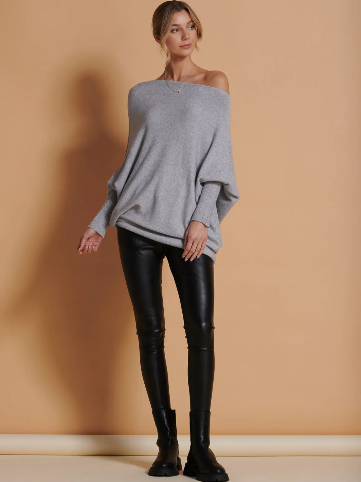 Made in Italy Asymmetric Draped Knit Jumper, Grey Heather