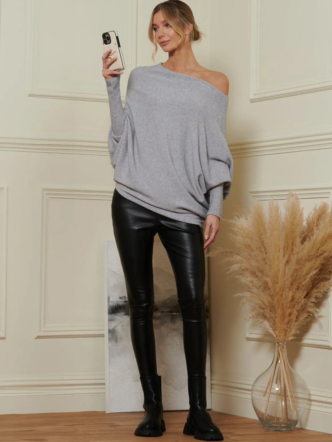 Made in Italy Asymmetric Draped Knit Jumper, Grey Heather