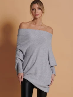 Made in Italy Asymmetric Draped Knit Jumper, Grey Heather