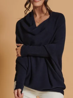 Made in Italy Asymmetric Draped Knit Jumper, Navy