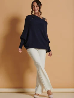 Made in Italy Asymmetric Draped Knit Jumper, Navy