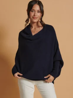 Made in Italy Asymmetric Draped Knit Jumper, Navy