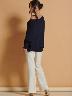 Made in Italy Asymmetric Draped Knit Jumper, Navy