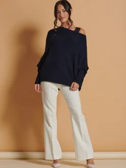 Made in Italy Asymmetric Draped Knit Jumper, Navy