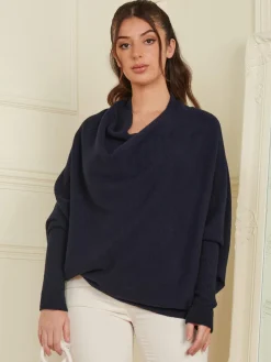 Made in Italy Asymmetric Draped Knit Jumper, Navy