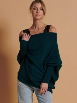Made in Italy Asymmetric Draped Knit Jumper, Peacock Blue