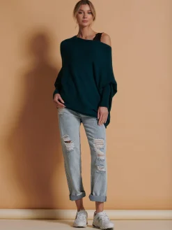 Made in Italy Asymmetric Draped Knit Jumper, Peacock Blue