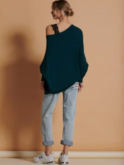 Made in Italy Asymmetric Draped Knit Jumper, Peacock Blue