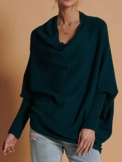 Made in Italy Asymmetric Draped Knit Jumper, Peacock Blue