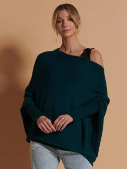 Made in Italy Asymmetric Draped Knit Jumper, Peacock Blue