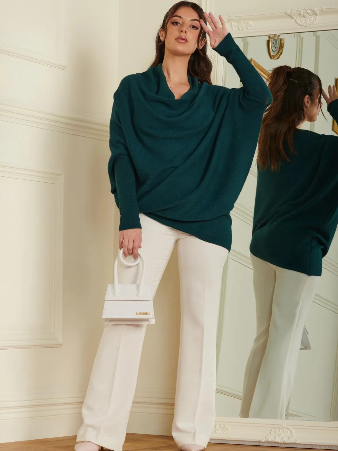 Made in Italy Asymmetric Draped Knit Jumper, Peacock Blue