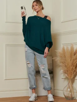 Made in Italy Asymmetric Draped Knit Jumper, Peacock Blue