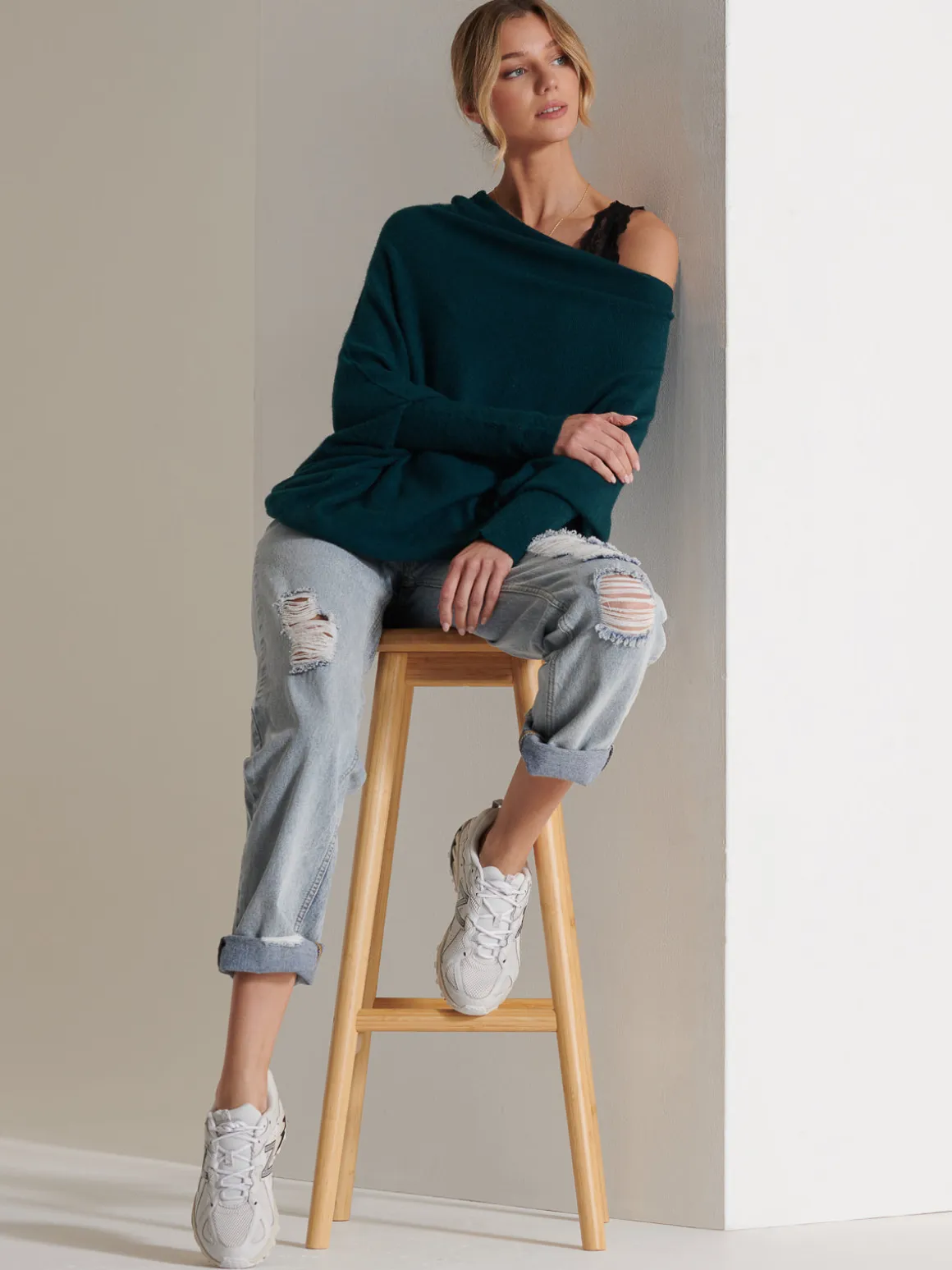 Made in Italy Asymmetric Draped Knit Jumper, Peacock Blue