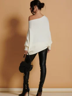 Made In Italy Asymmetric Draped Soft Knit Jumper, Butter