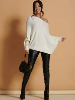 Made In Italy Asymmetric Draped Soft Knit Jumper, Butter