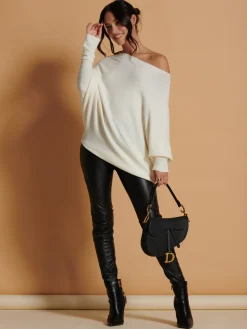 Made In Italy Asymmetric Draped Soft Knit Jumper, Butter