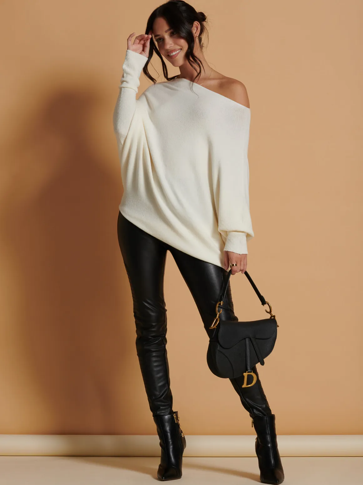 Made In Italy Asymmetric Draped Soft Knit Jumper, Butter
