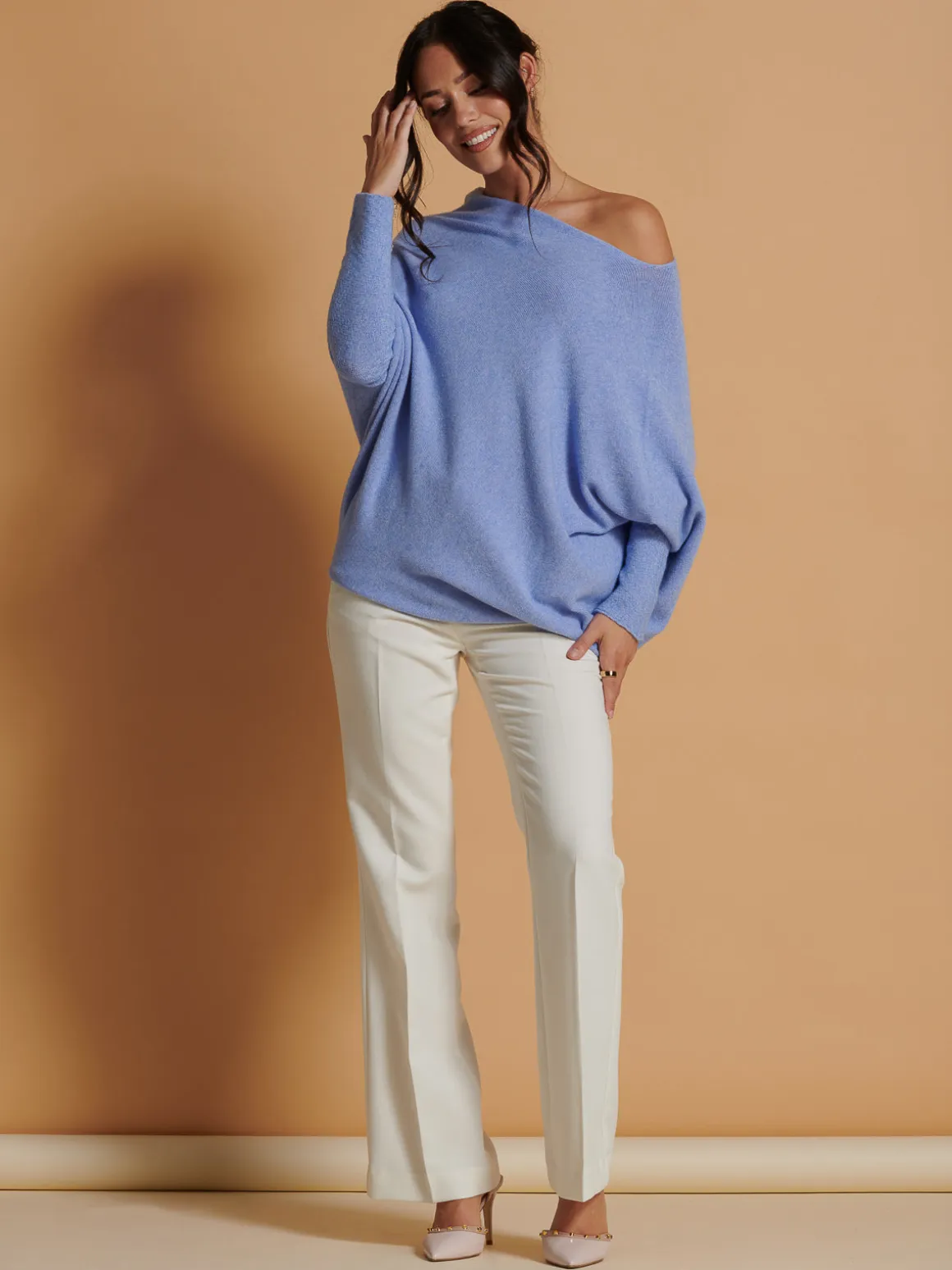 Made In Italy Asymmetric Draped Soft Knit Jumper, Grapemist