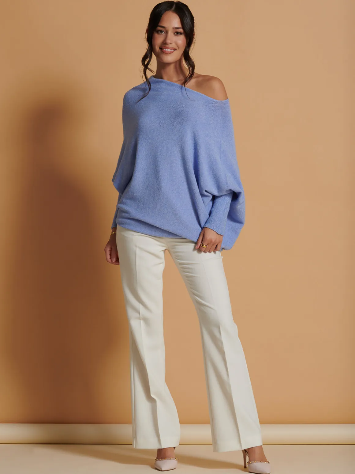 Made In Italy Asymmetric Draped Soft Knit Jumper, Grapemist