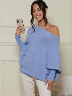 Made In Italy Asymmetric Draped Soft Knit Jumper, Grapemist
