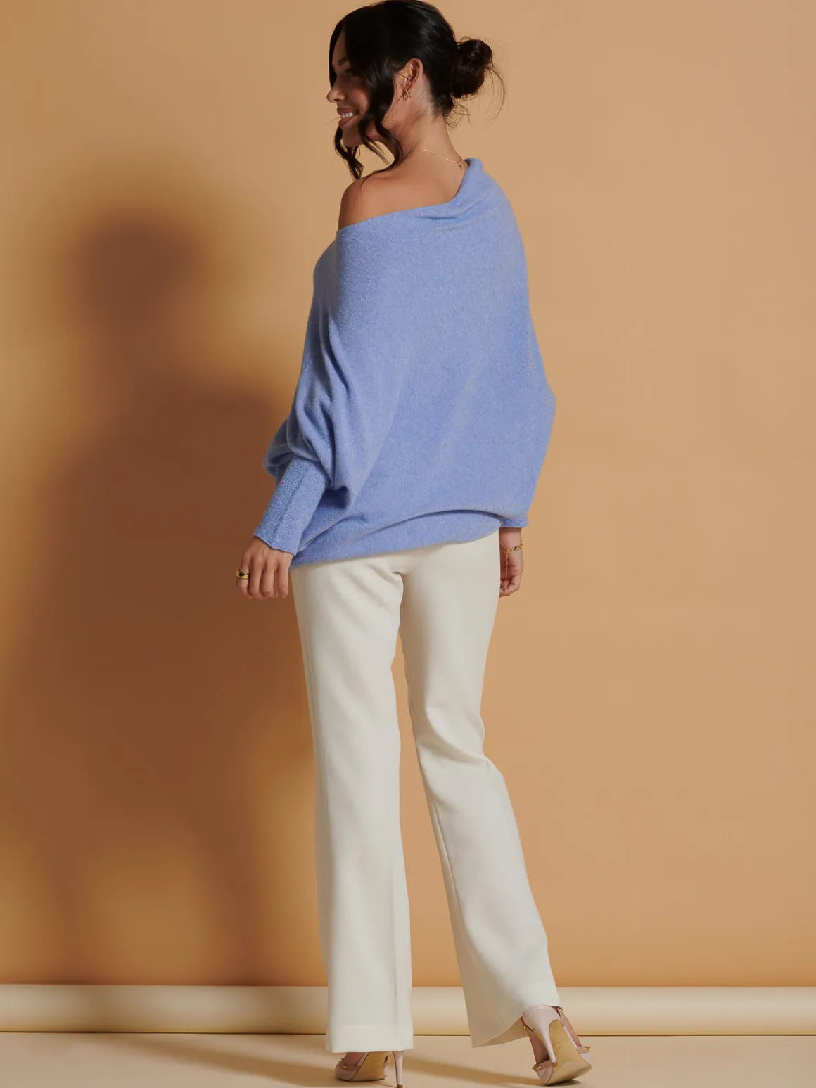 Made In Italy Asymmetric Draped Soft Knit Jumper, Grapemist