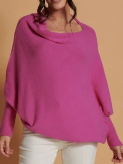 Made In Italy Asymmetric Draped Soft Knit Jumper, Hot Pink