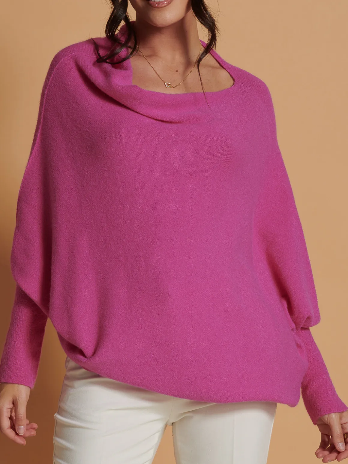 Made In Italy Asymmetric Draped Soft Knit Jumper, Hot Pink