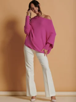 Made In Italy Asymmetric Draped Soft Knit Jumper, Hot Pink