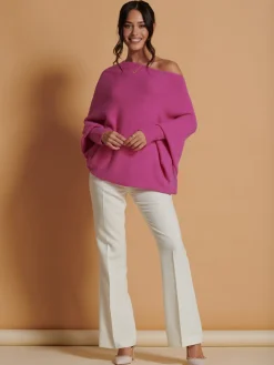 Made In Italy Asymmetric Draped Soft Knit Jumper, Hot Pink