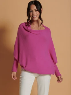 Made In Italy Asymmetric Draped Soft Knit Jumper, Hot Pink