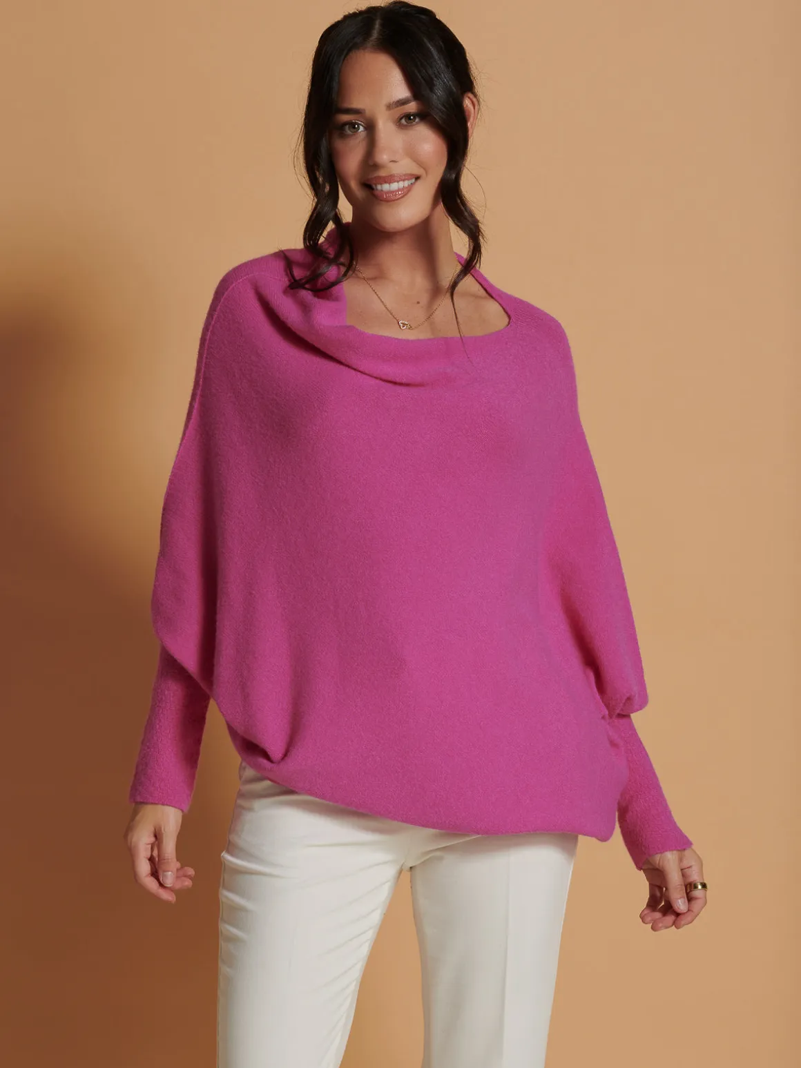 Made In Italy Asymmetric Draped Soft Knit Jumper, Hot Pink