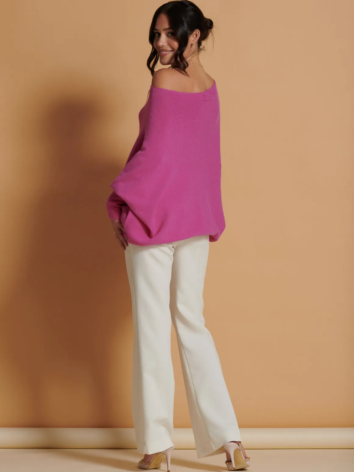 Made In Italy Asymmetric Draped Soft Knit Jumper, Hot Pink