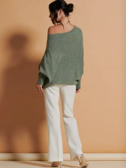 Made In Italy Asymmetric Draped Soft Knit Jumper, Khaki Green