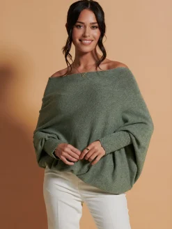 Made In Italy Asymmetric Draped Soft Knit Jumper, Khaki Green