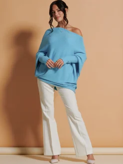 Made In Italy Asymmetric Draped Soft Knit Jumper, Light Blue