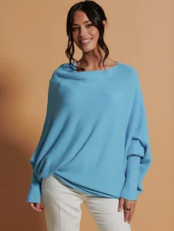 Made In Italy Asymmetric Draped Soft Knit Jumper, Light Blue