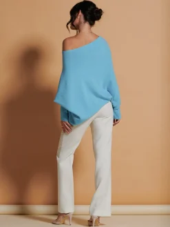 Made In Italy Asymmetric Draped Soft Knit Jumper, Light Blue