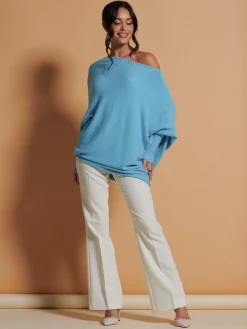 Made In Italy Asymmetric Draped Soft Knit Jumper, Light Blue