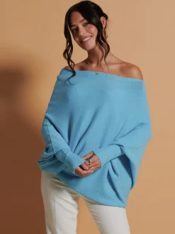 Made In Italy Asymmetric Draped Soft Knit Jumper, Light Blue