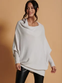 Made In Italy Asymmetric Draped Soft Knit Jumper, Oatmeal