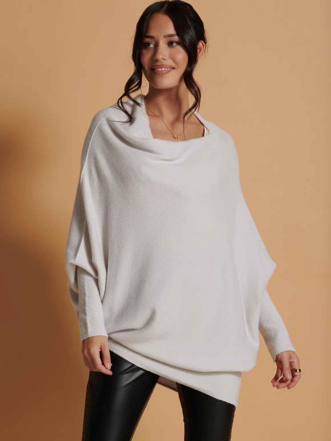 Made In Italy Asymmetric Draped Soft Knit Jumper, Oatmeal