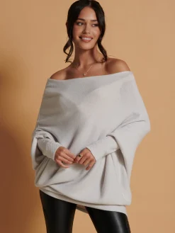 Made In Italy Asymmetric Draped Soft Knit Jumper, Oatmeal