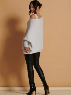 Made In Italy Asymmetric Draped Soft Knit Jumper, Oatmeal