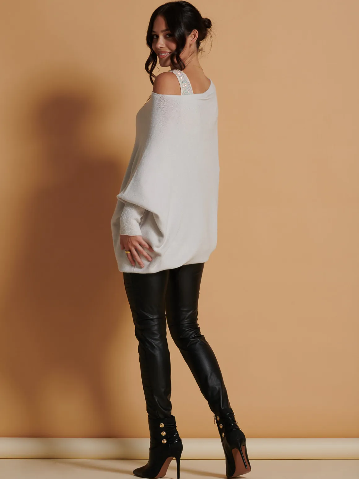 Made In Italy Asymmetric Draped Soft Knit Jumper, Oatmeal