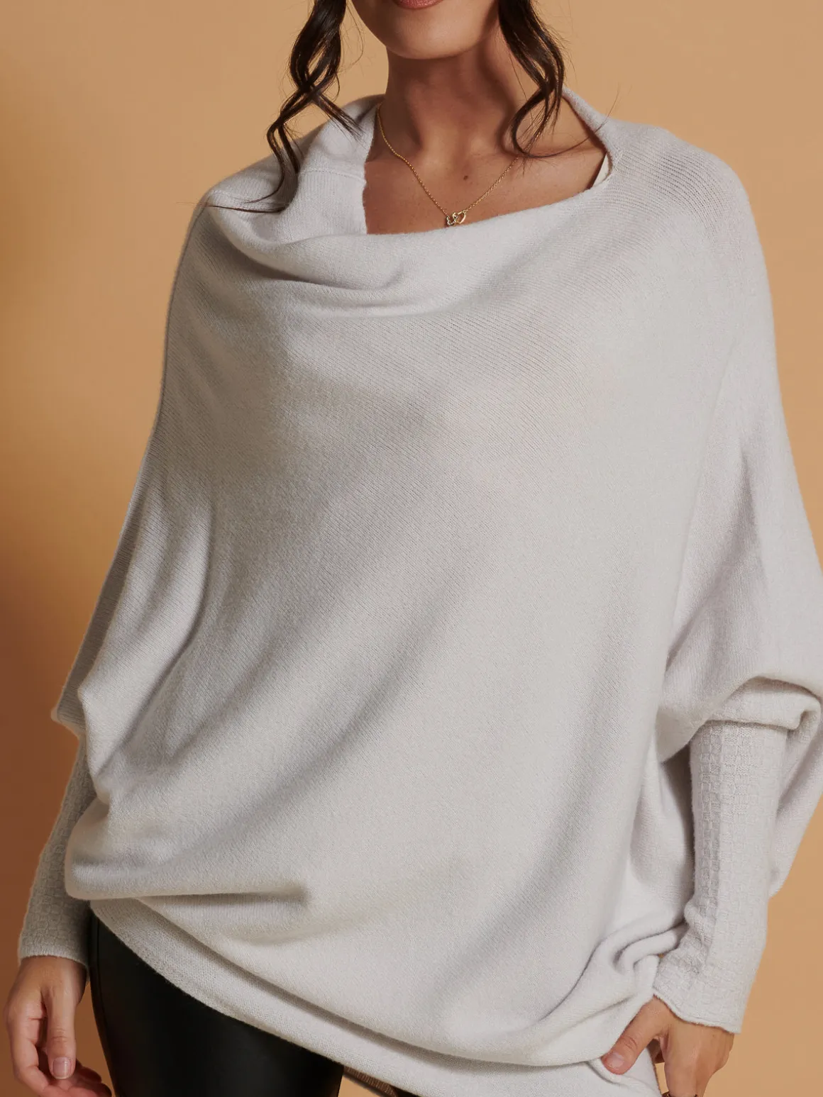 Made In Italy Asymmetric Draped Soft Knit Jumper, Oatmeal